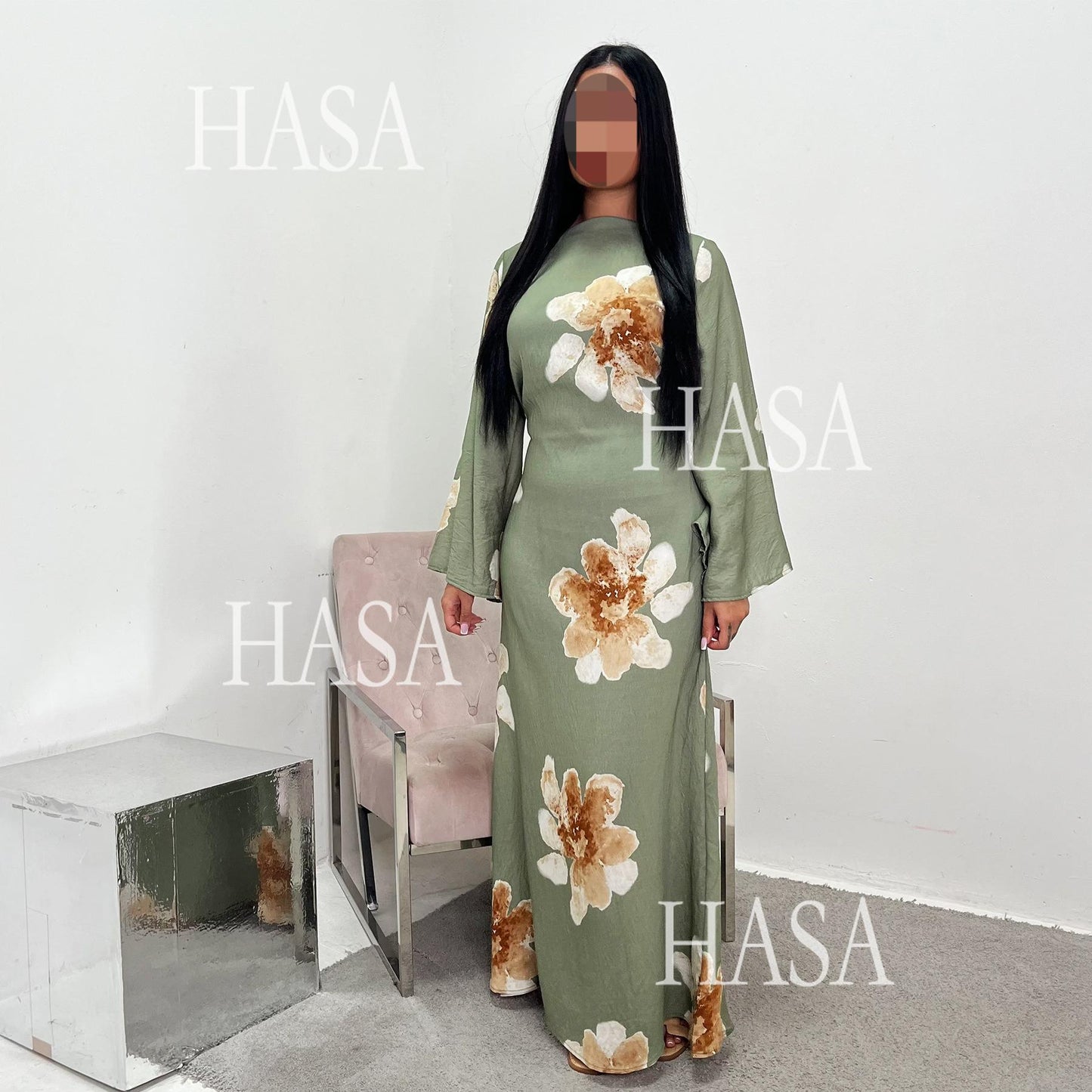 LUMAYA6503 Long-sleeved Waist-length Printed Dress (one Piece)
