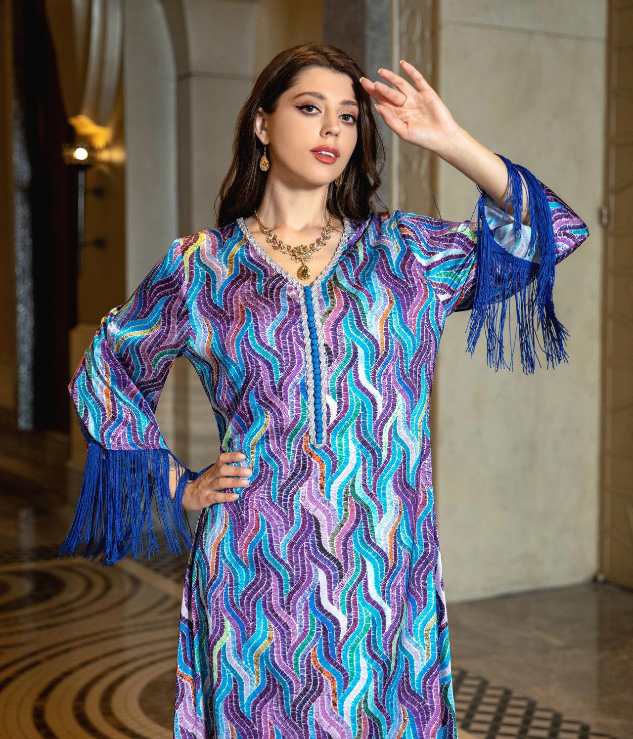 LUMAYA LUMAYA0521 Middle East Arab Dubai Muslim Robe Ladies Printed Casual Jalabiya Ethnic Clothing