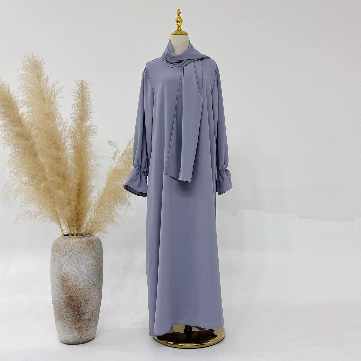 LUMAYA LM1173 Solid Color Hooded Abaya with Side Pocket