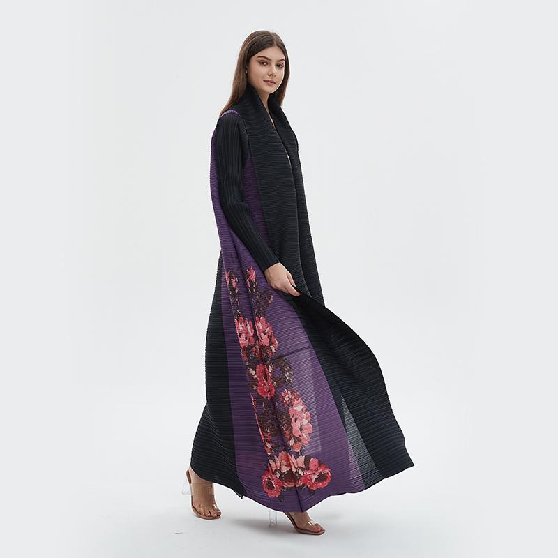 LUMAYA6724 Amethyst Bloom | Purple & Black Abaya with Floral Print Panel