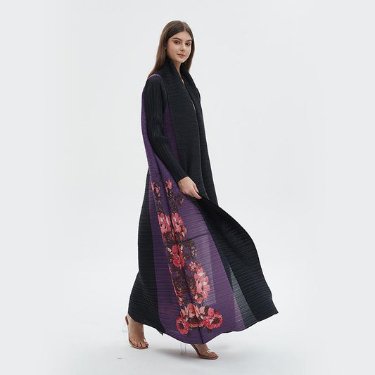 LUMAYA6724 Amethyst Bloom | Purple & Black Abaya with Floral Print Panel