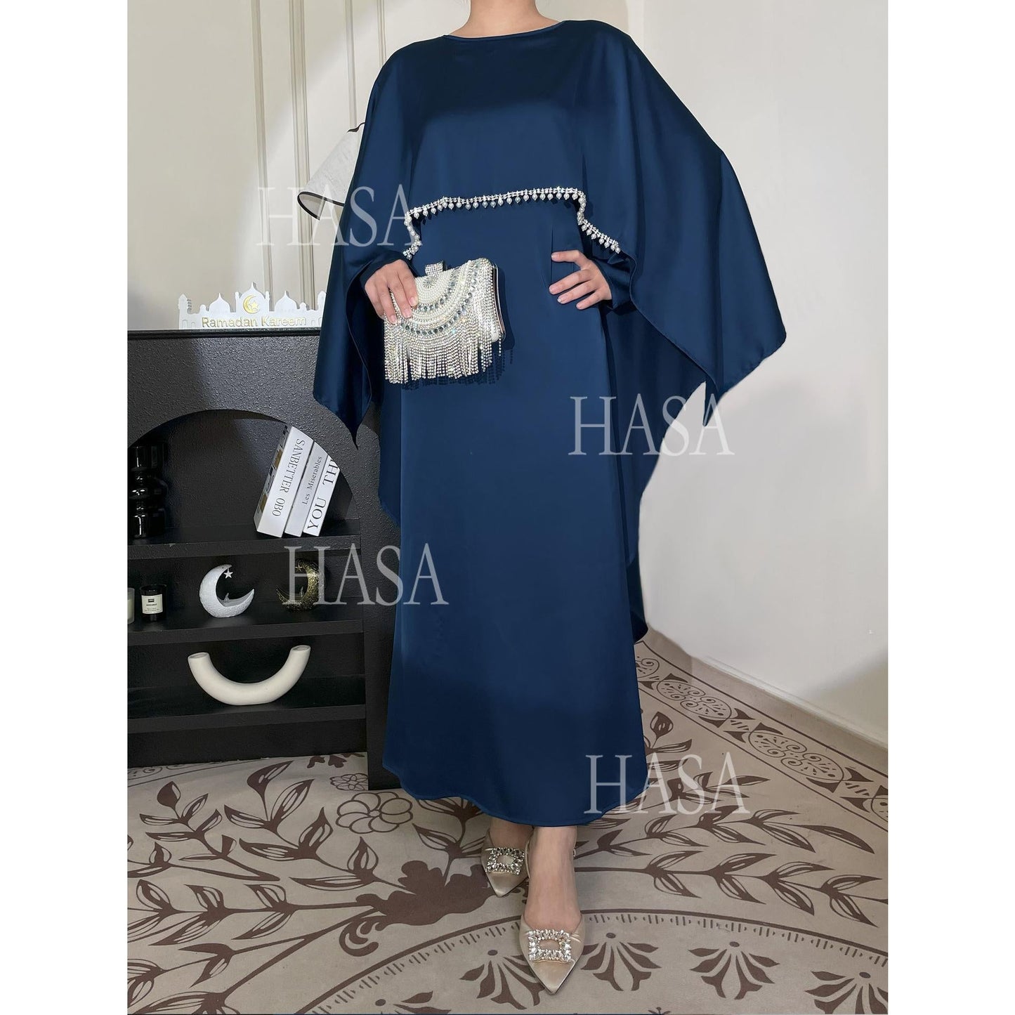 LM6570 Elegant Cape-style Satin Dress Robe for Women