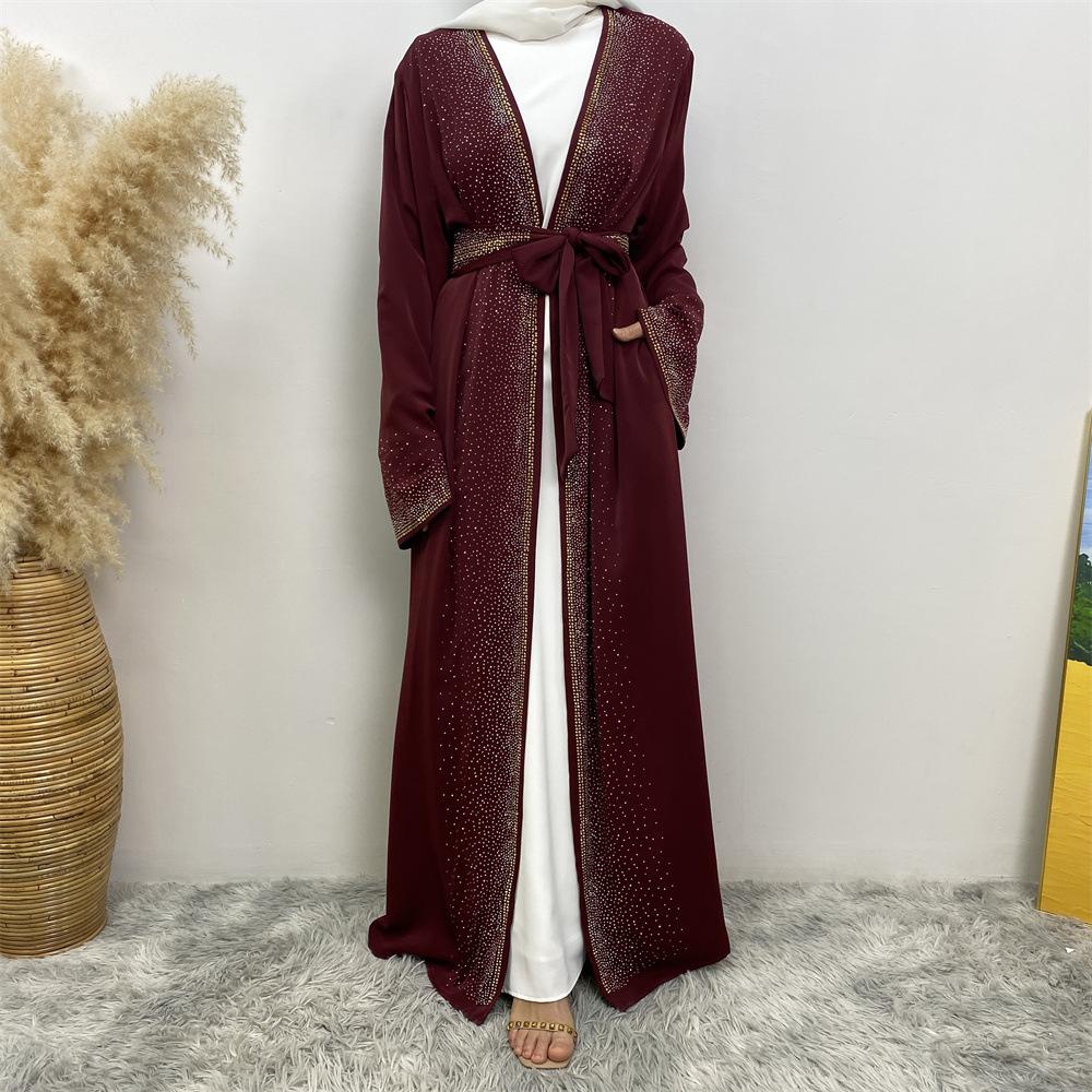 LUMAYA LUMAYA1086 Hot Diamond Lace Up Cardigan with Pocket Dress