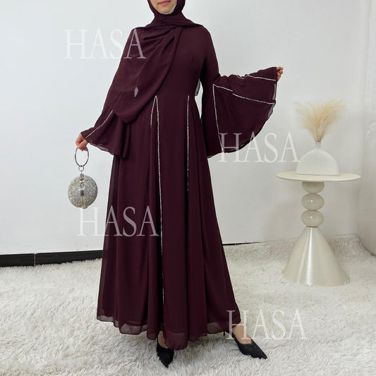 LUMAYA6497 Solid Color Light Luxury Chiffon Long Skirt Suit