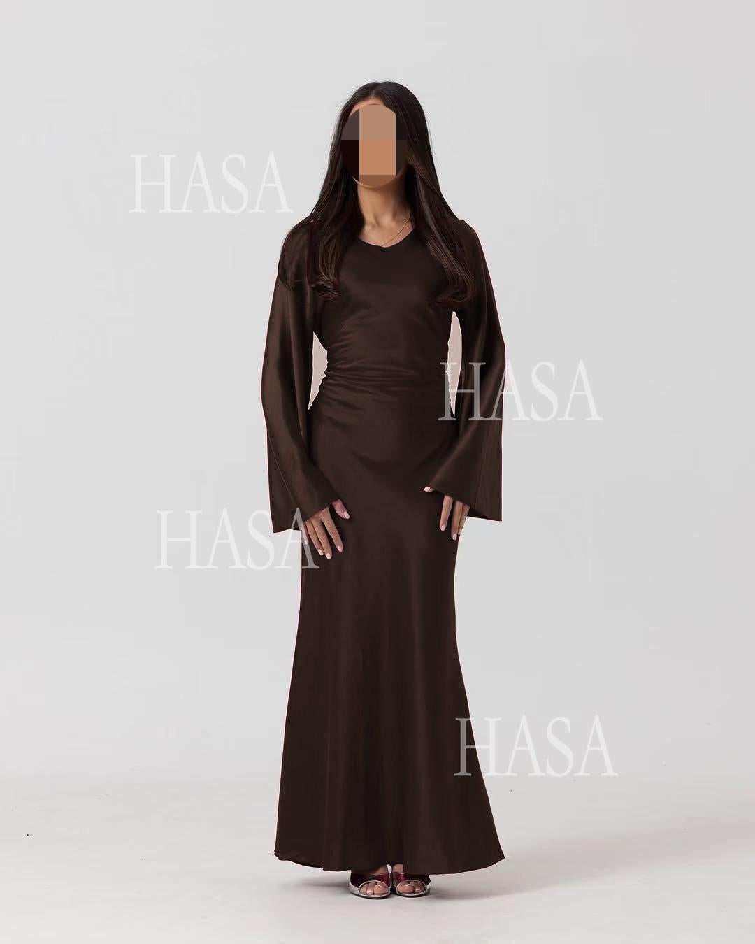 LUMAYA6491 Elegant Bell Sleeve Maxi Dress