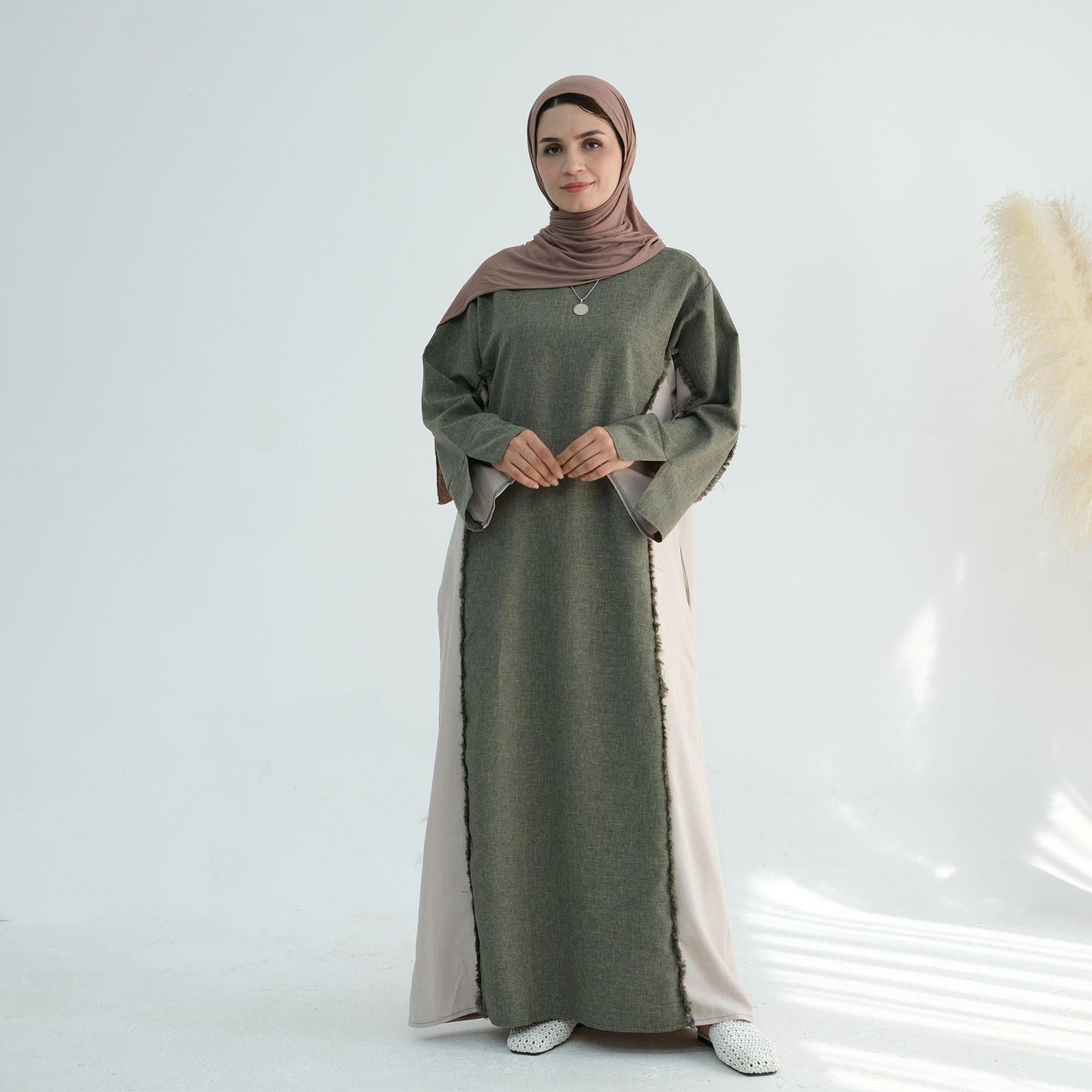 LUMAYA5508 Elegant patchwork robe - lightweight and comfortable, showing fashion taste plain casual dress