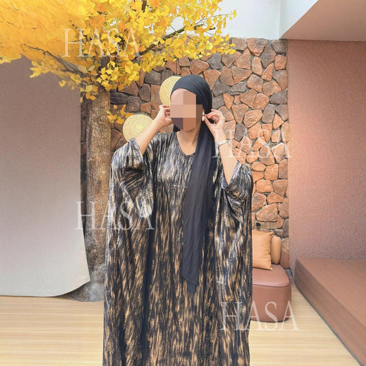 LUMAYA6566 Long-sleeved Printed Batwing Sleeve Loose Dress