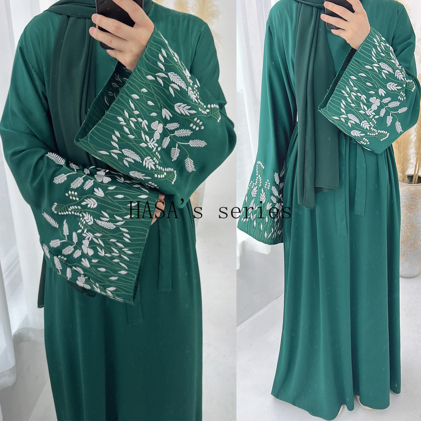 LUMAYA4832 A Long Robe with Leaf-patterned Embroidery, Showcasing Subtle Yet Exquisite Texture.
