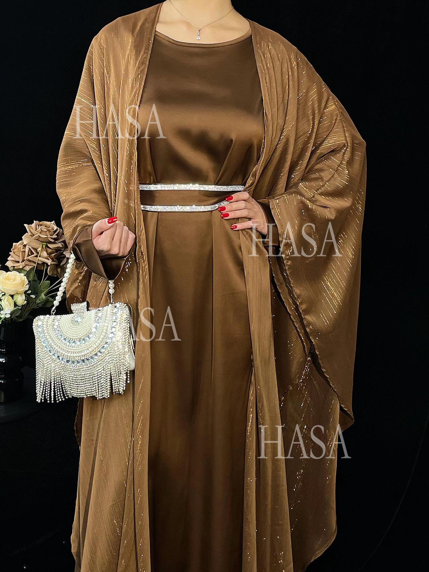 LM6571 Gold embellished long Abaya skirt set
