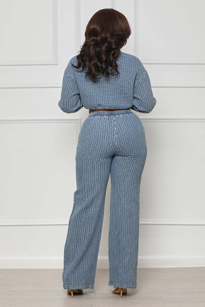 LM6303 Fashion, Long Sleeve Pants, Denim Women's Two-piece Set