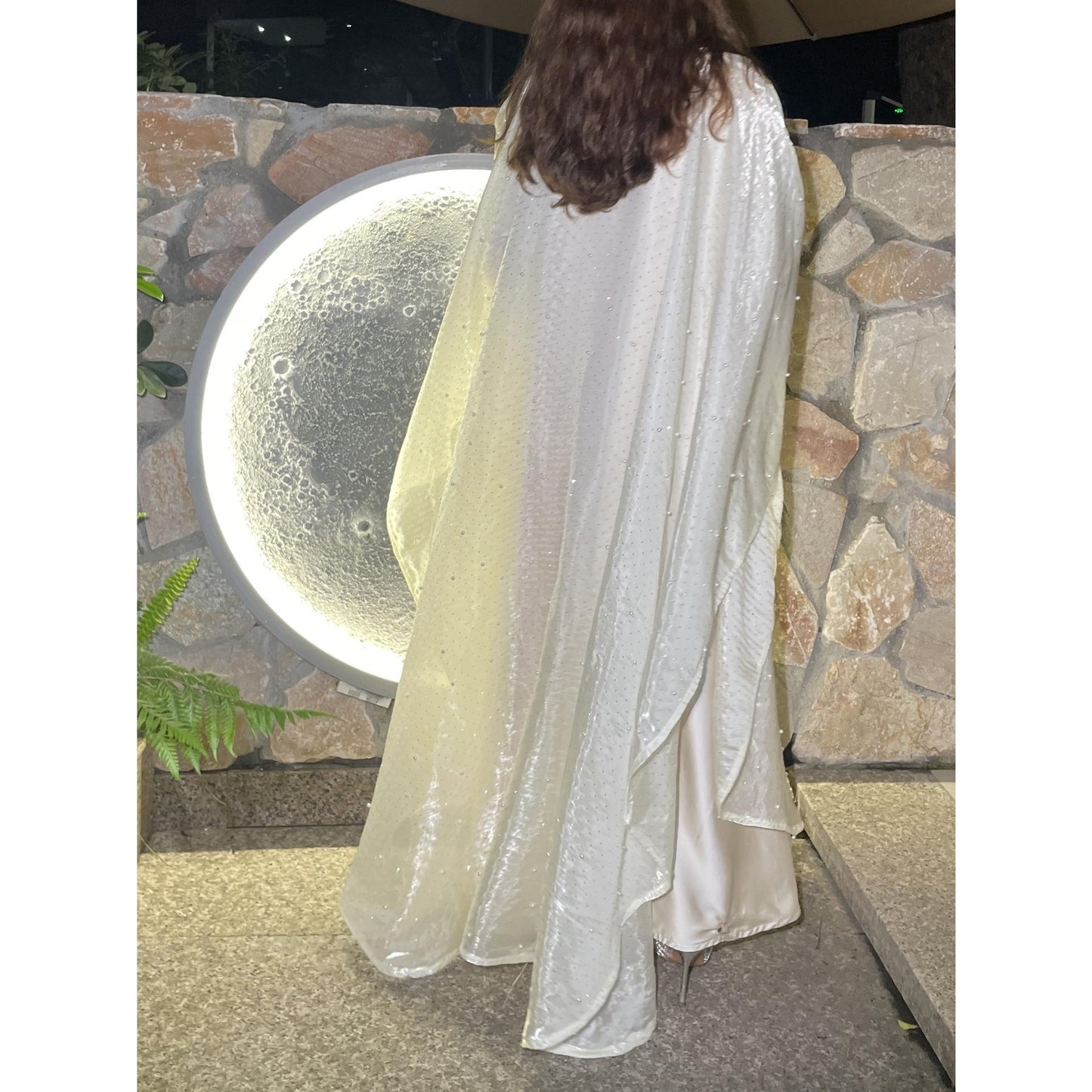 LUMAYA6540 Elegant Rhinestone Abaya Two-Piece Set with Outer Cape
