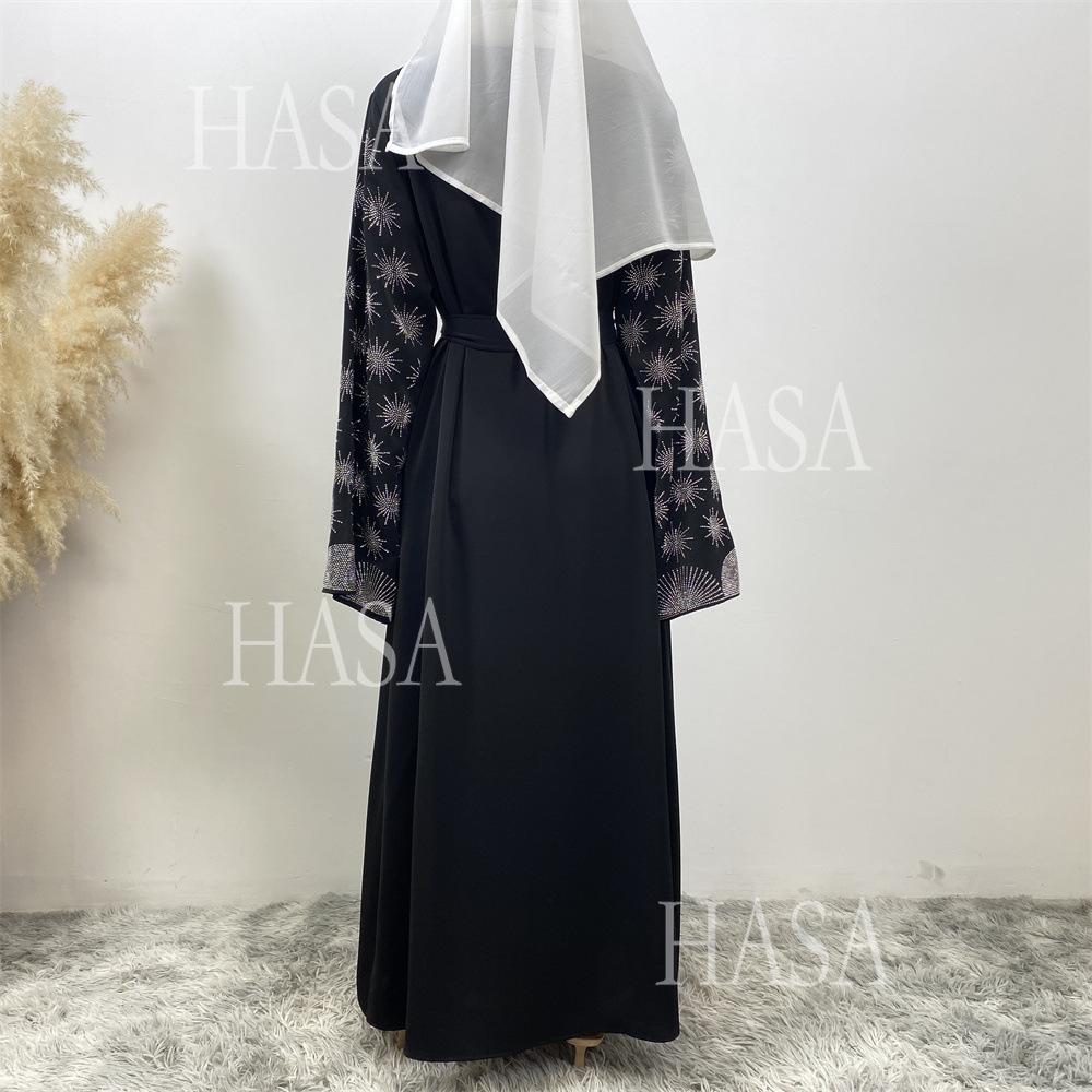 LM6588 Black Cardigan Dress with Rhinestone Embellishment and Pockets