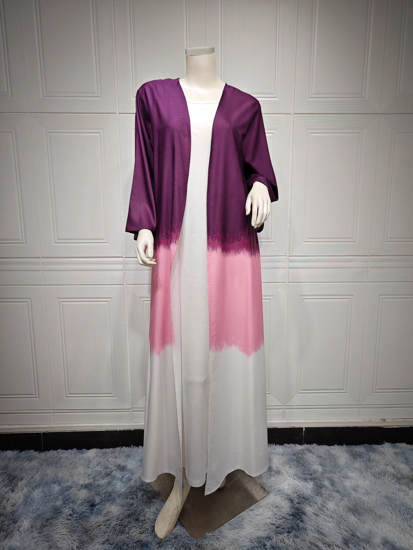 LUMAYA LM1096 Muslim Tie-dyed Cloak Cardigan Dress Abaya