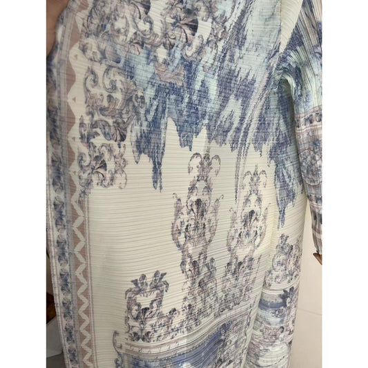 LUMAYA5840 Light-colored, All-over Print, Open-front Long Coat