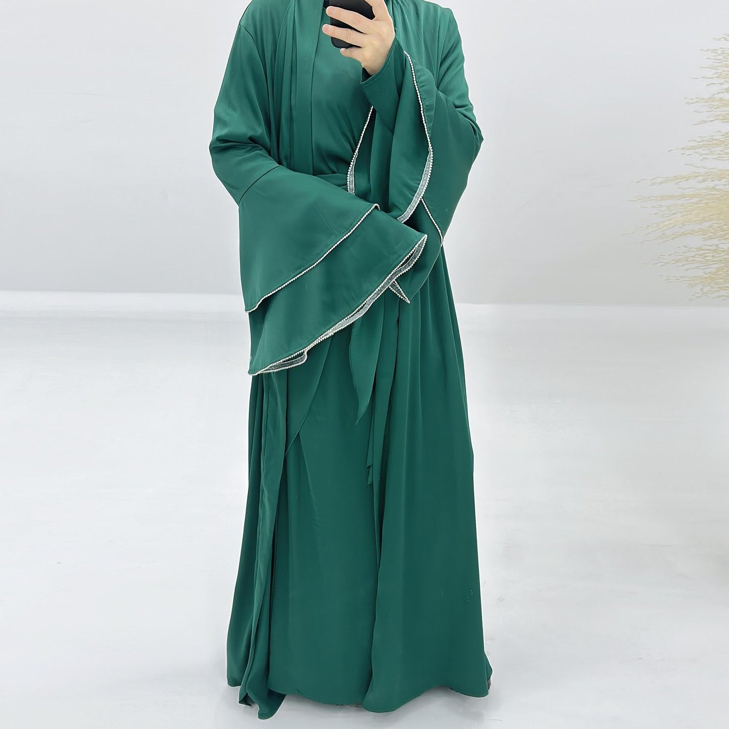 LUMAYA LM1188 3pcs Set Satin Cardigan+Inner Dress+Special Belt