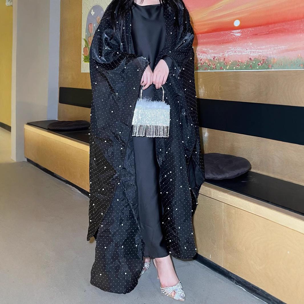 LUMAYA6540 Elegant Rhinestone Abaya Two-Piece Set with Outer Cape