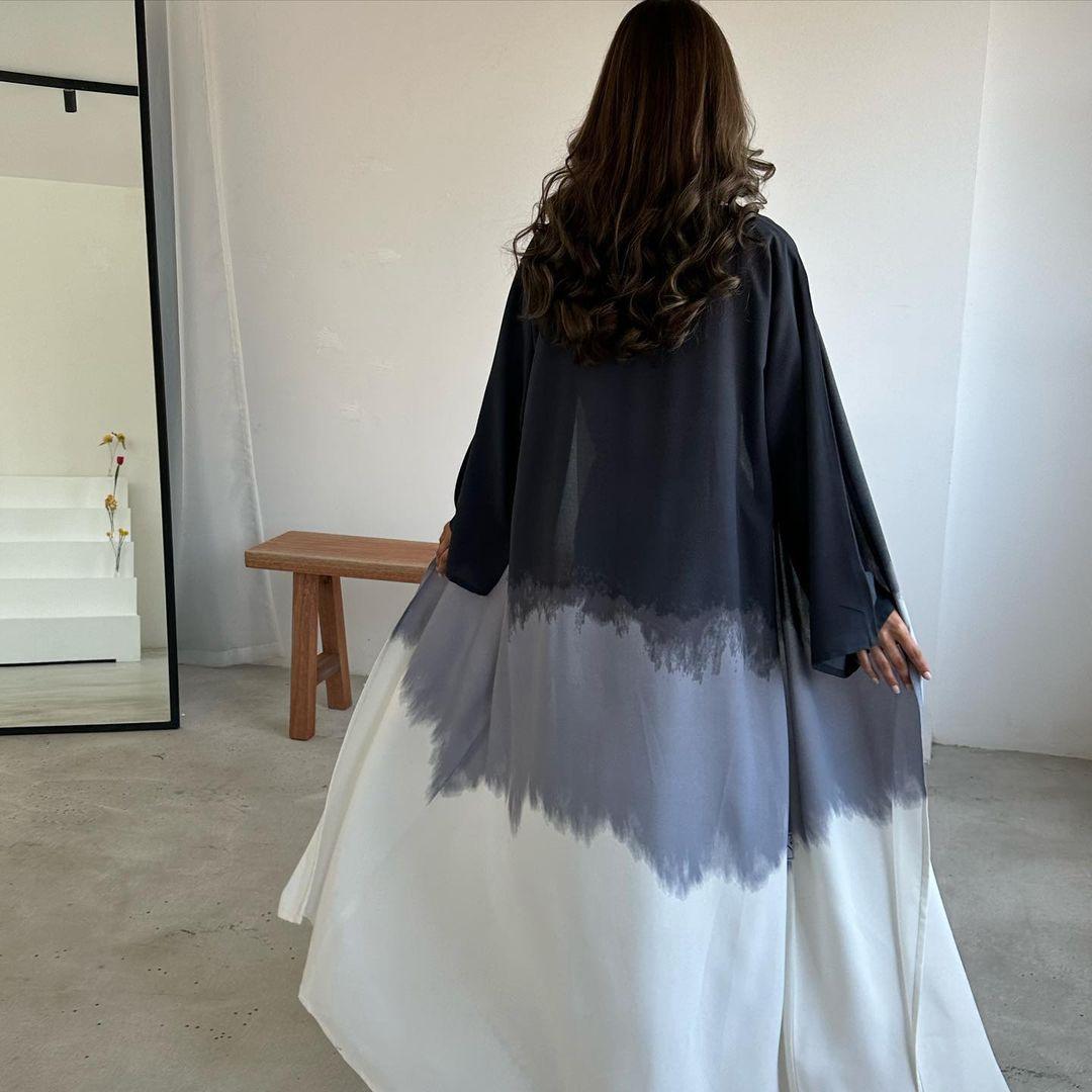 LUMAYA LM1096 Muslim Tie-dyed Cloak Cardigan Dress Abaya