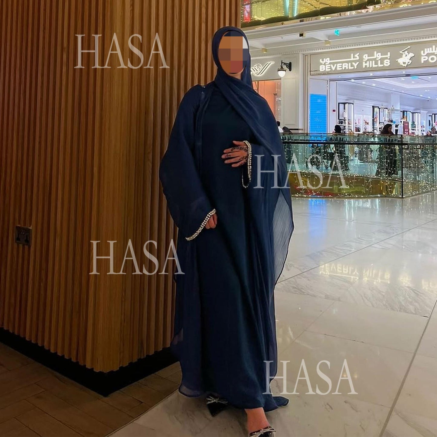 LUMAYA6553  Two-Piece Solid Abaya with Beaded Details and Matching Scarf Option