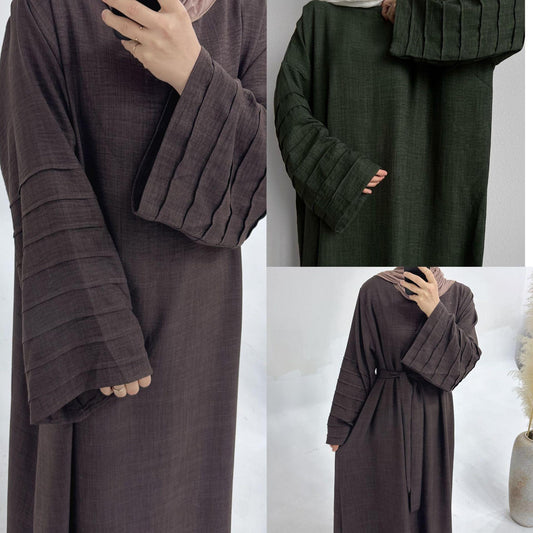 LUMAYA LM1179 Loose Fit Large Crepe Abaya Dress with Belt