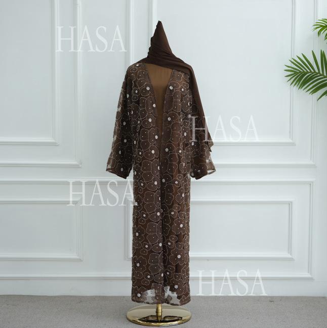 LUMAYA6625 Dreidimensionale, Perlenbesetzte Strickjacke Mit Blumenmuster, Die Mit Einer Inneren Schicht Oder Einem Kopftuch Kombiniert Werden Kann.