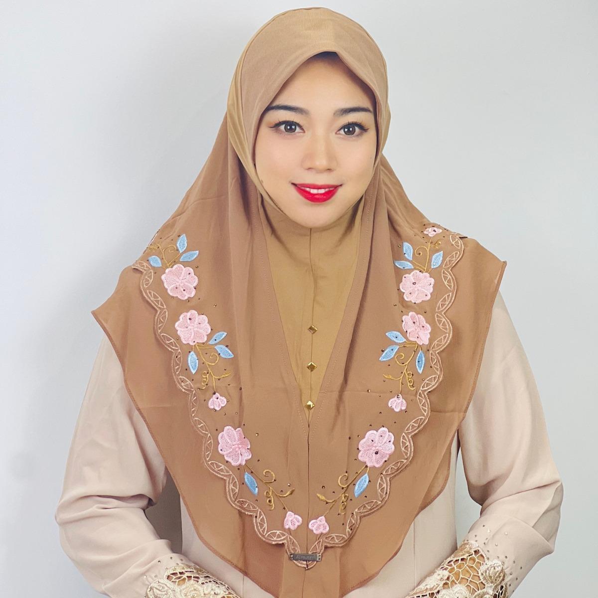 LUMAYA LM1105 Double Layered Floral Embroidered Lace Headscarf for Women