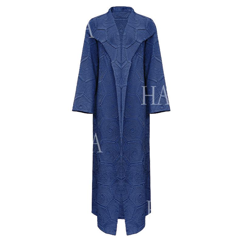 LM6592 Embroidered Pleated Cardigan Jacket - Large Size, Comfortable Mid-Length