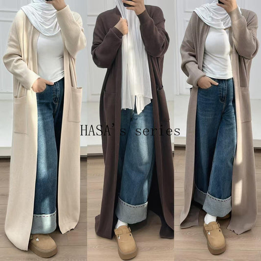 HA5439 Temperament Knitted Cardigan - Autumn and Winter Thick Loose Long Dress long  sleeve