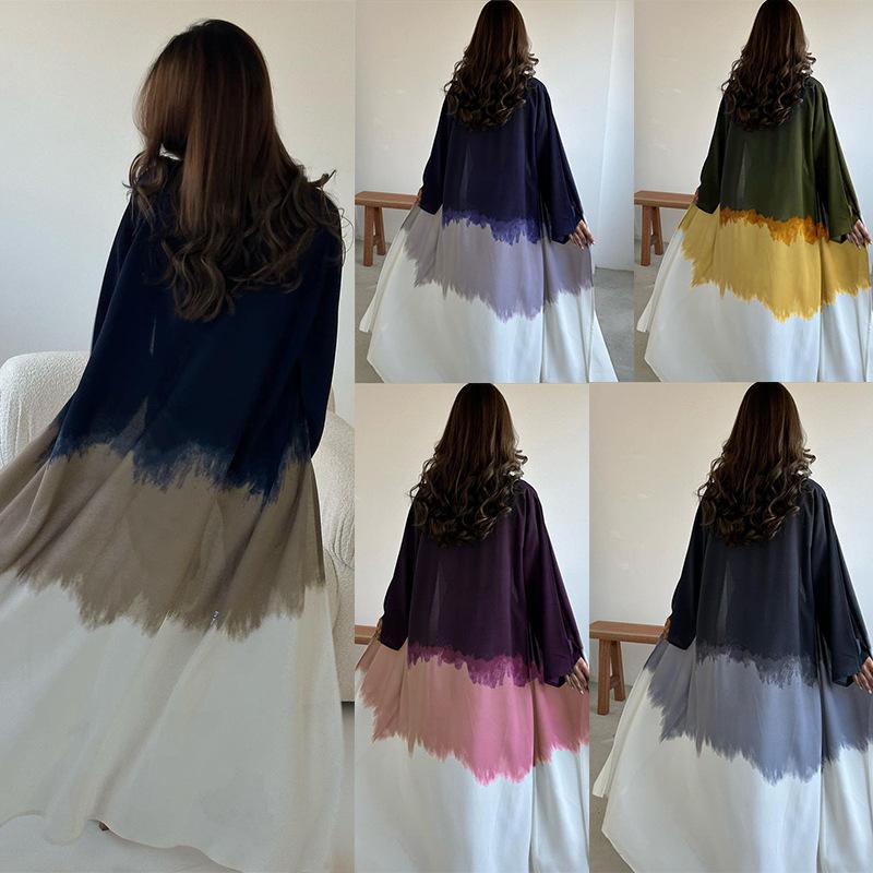 LUMAYA LM1096 Muslim Tie-dyed Cloak Cardigan Dress Abaya