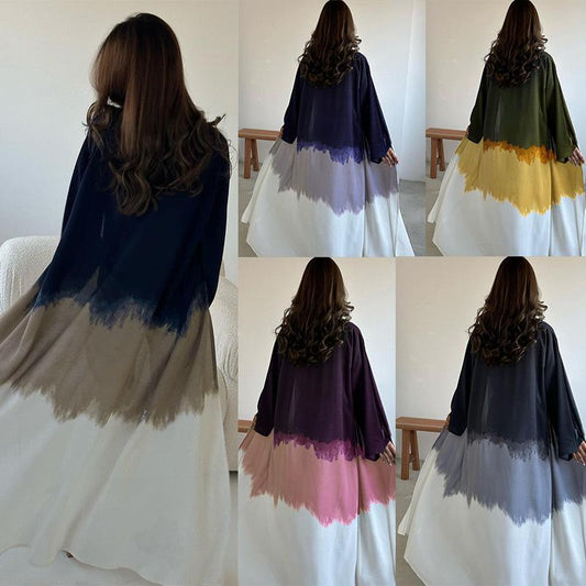 LUMAYA LM1096 Muslim Tie-dyed Cloak Cardigan Dress Abaya