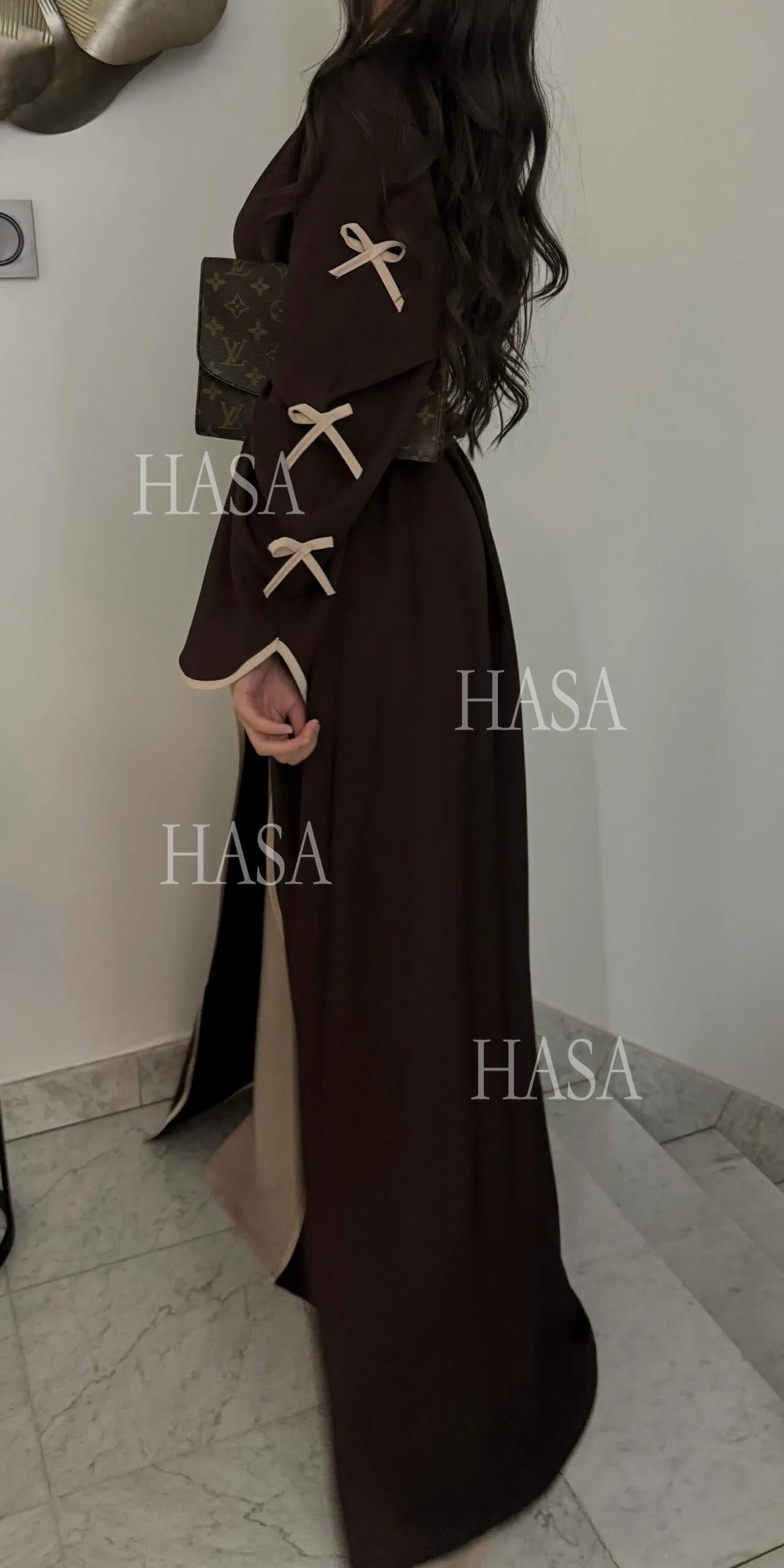 LUMAYA5862 Elegant Wavy-edge Bow Robe (with Belt) for A Feminine Look