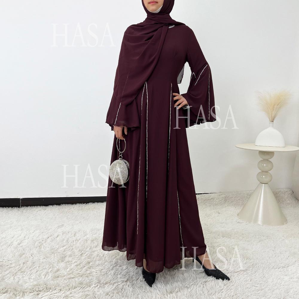 LUMAYA6497 Solid Color Light Luxury Chiffon Long Skirt Suit