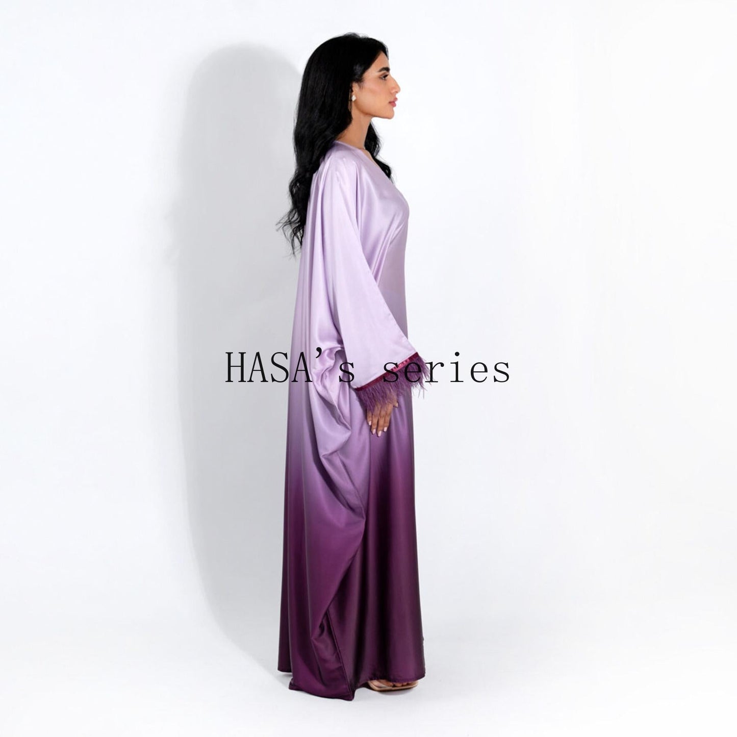 LUMAYA5111 Gradient-colored Fringed Long Dress, Romantic Dress with Batwing Sleeves.
