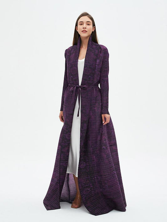 LUMAYA6712 Regal Amethyst , Belted Purple Abaya with Subtle Sparkle