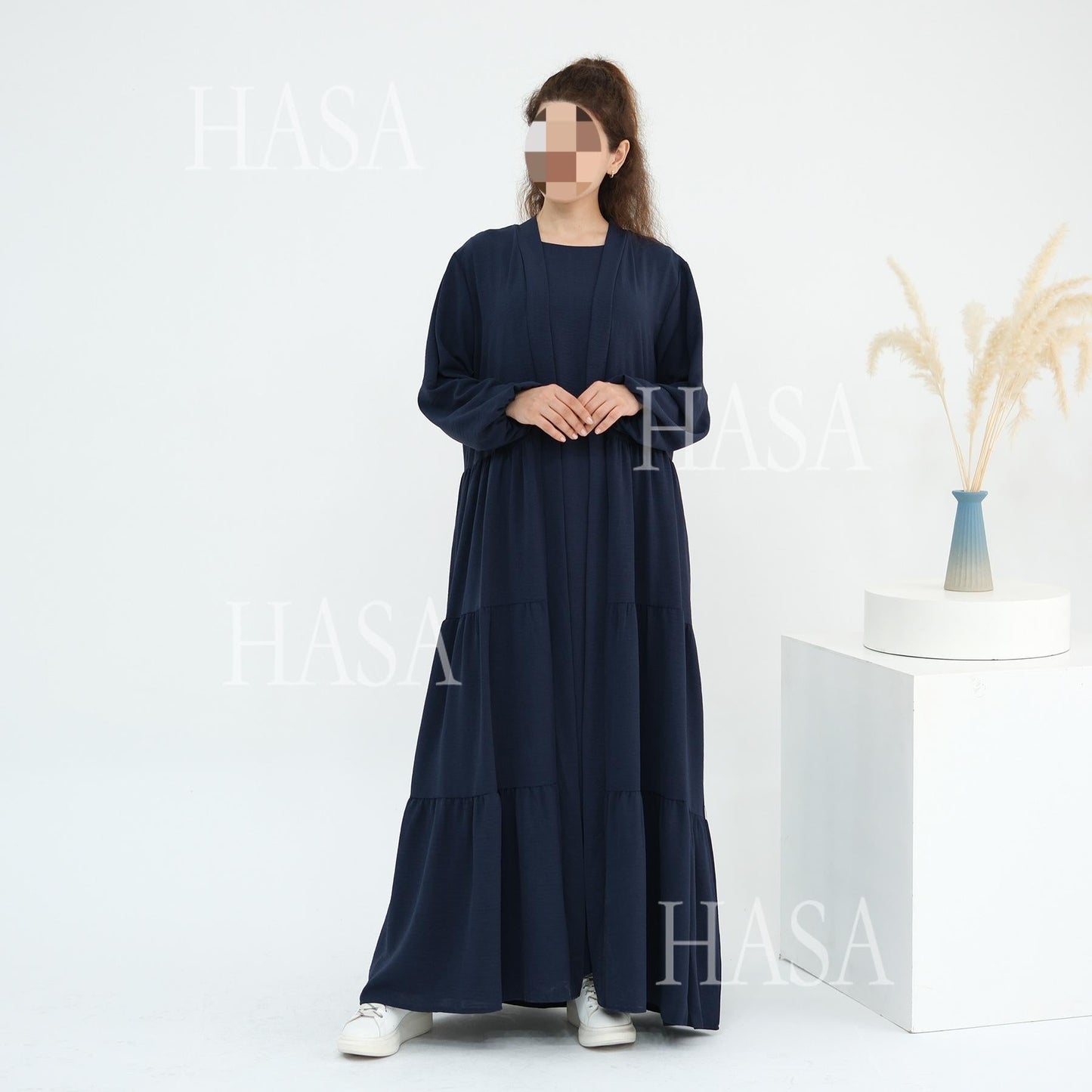 HA6559  Solid Color Loose Robe Dress Two-piece Set