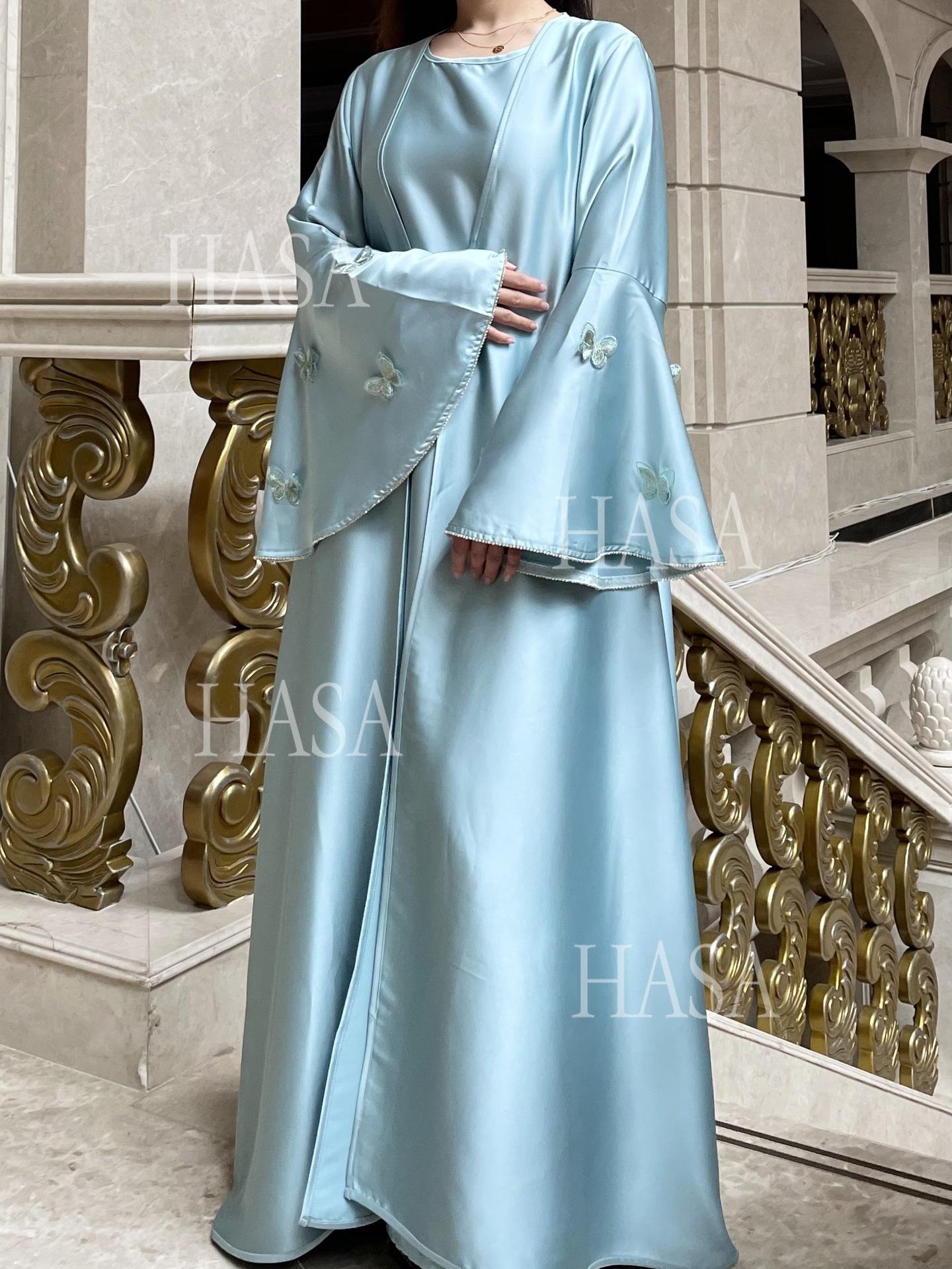 LUMAYA6480 Satin Butterfly Embroidered Dress Robe, Cardigan Two-piece Design