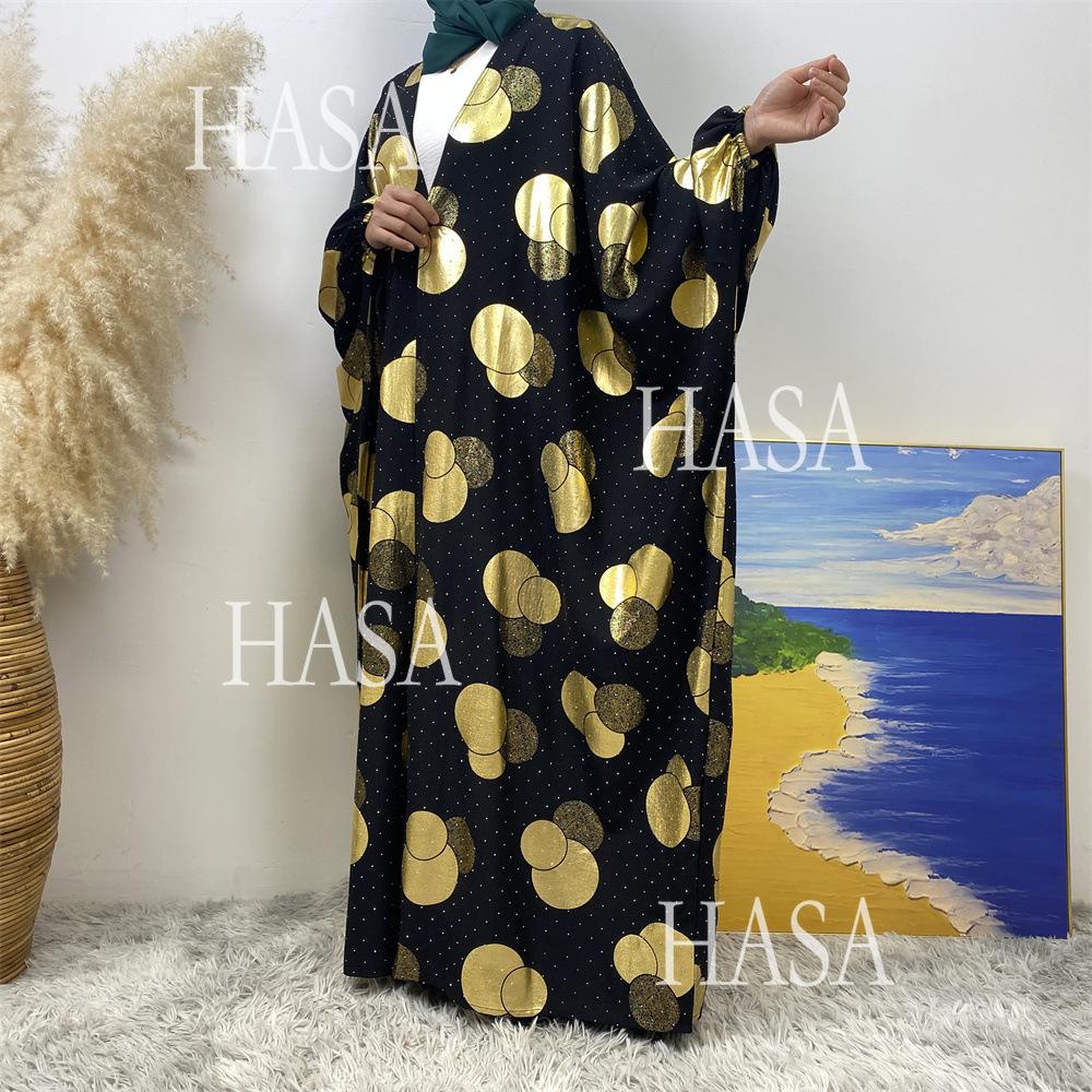 LM6587 Gilded Pattern Cardigan Robe with Bat Sleeves and Loose Flowing Design
