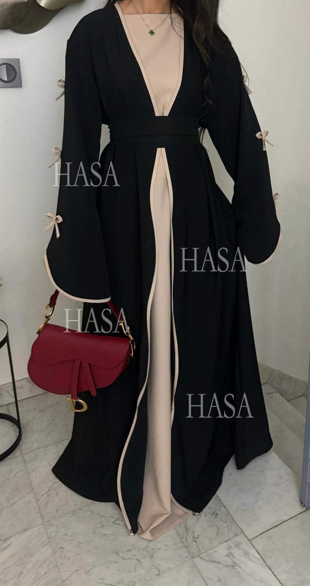 LUMAYA5862 Elegant Wavy-edge Bow Robe (with Belt) for A Feminine Look