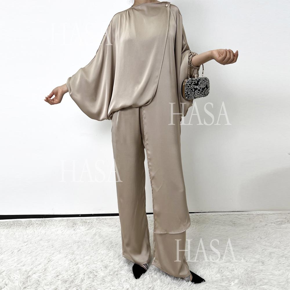 LUMAYA5857 High-end Bright Satin Two-piece Suit (headscarf Not Included), Irregular Design Shows Fashionable Style