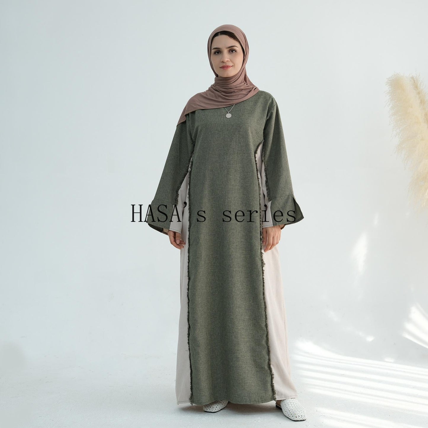 LUMAYA5508 Elegant patchwork robe - lightweight and comfortable, showing fashion taste plain casual dress