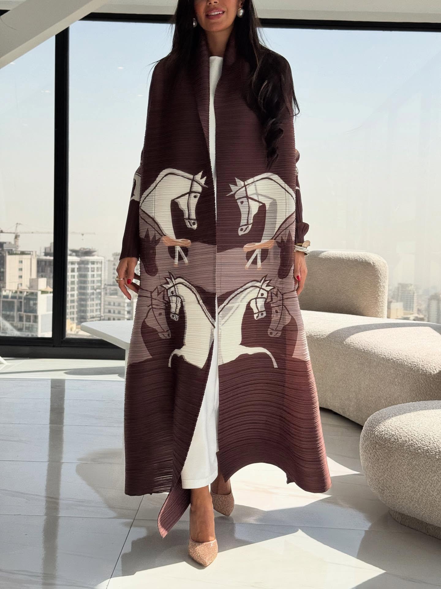 LUMAYA6718 Questrian Elegance | Brown Abaya with Horse Motifs