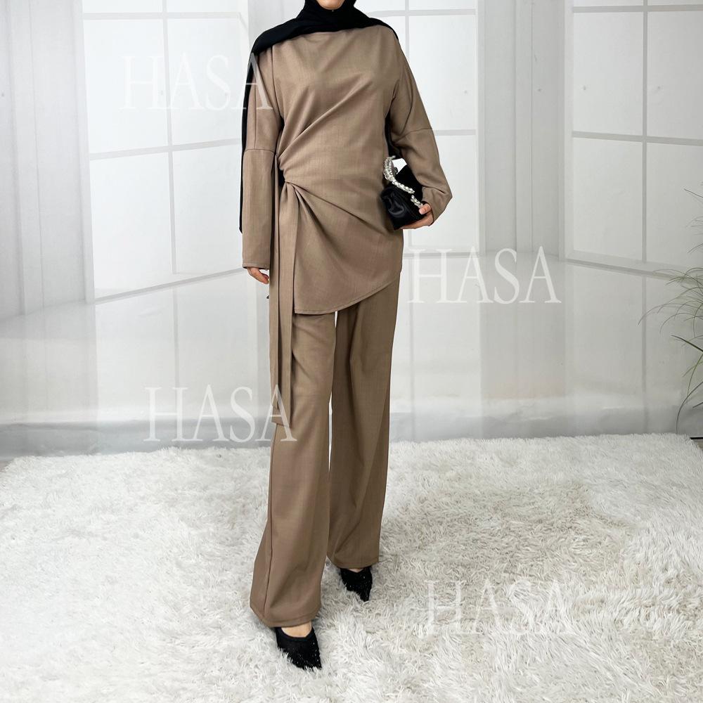 LUMAYA5856 High-end Imitation Linen Two-piece Suit (excluding Headscarf), Fashionable and Comfortable New Experience