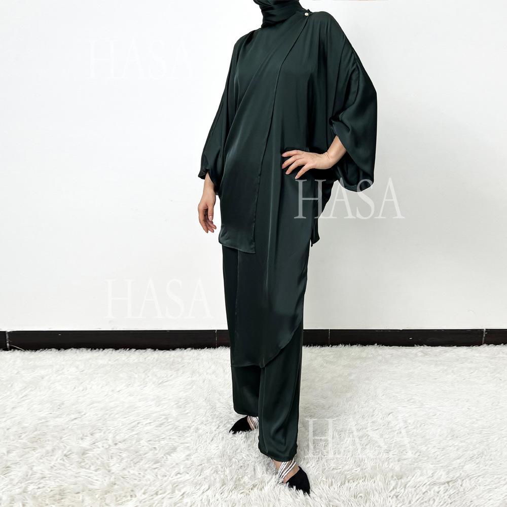 LUMAYA5857 High-end Bright Satin Two-piece Suit (headscarf Not Included), Irregular Design Shows Fashionable Style