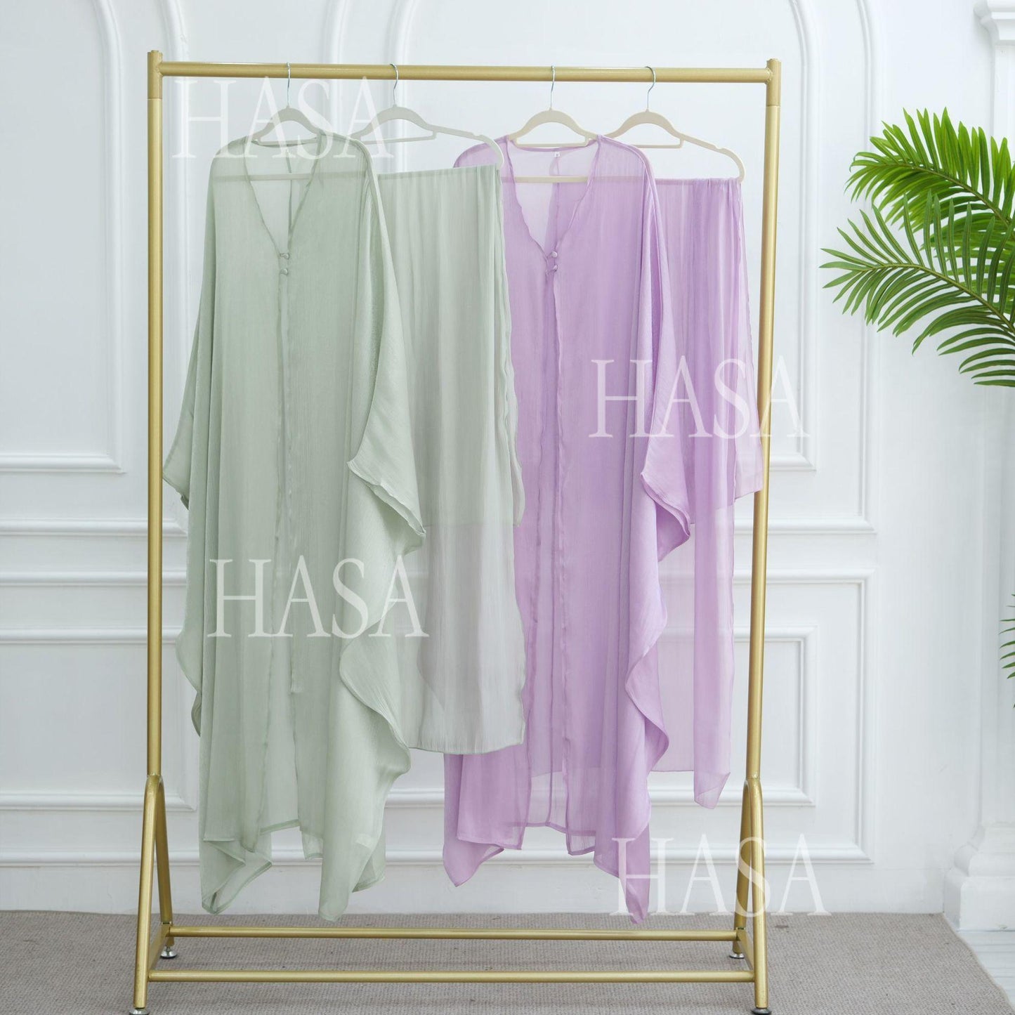 LUMAYA6534 Elegant Island Wrinkle Texture Solid Color Cardigan Robe