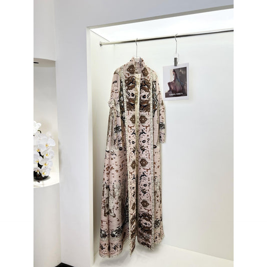 LUMAYA6719 Blush Tapestry  Pink Abaya with Intricate Traditional Prints