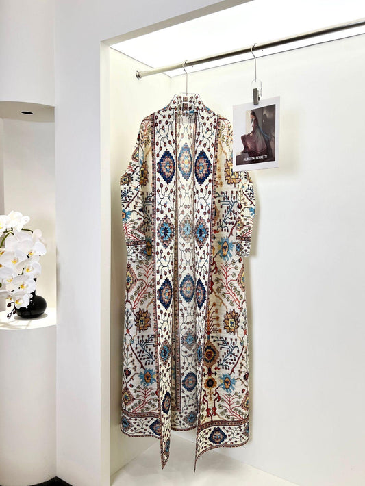 LUMAYA6720  White Abaya with Vibrant Multicolor Prints