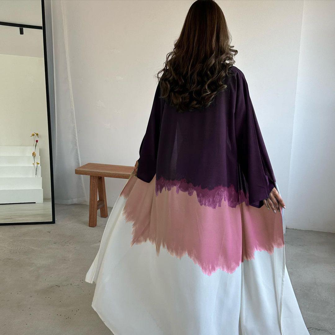 LUMAYA LM1096 Muslim Tie-dyed Cloak Cardigan Dress Abaya