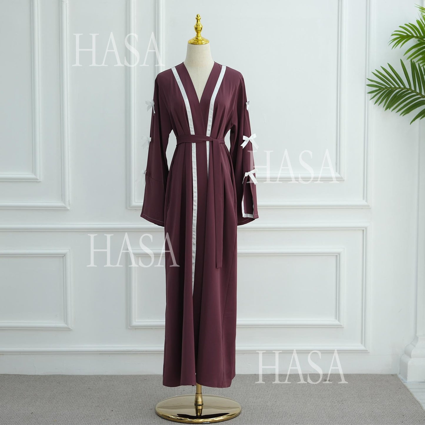 LUMAYA6520 Cardigan-Morgenmantel Mit Schleife (Kopftuch Nicht Inbegriffen)