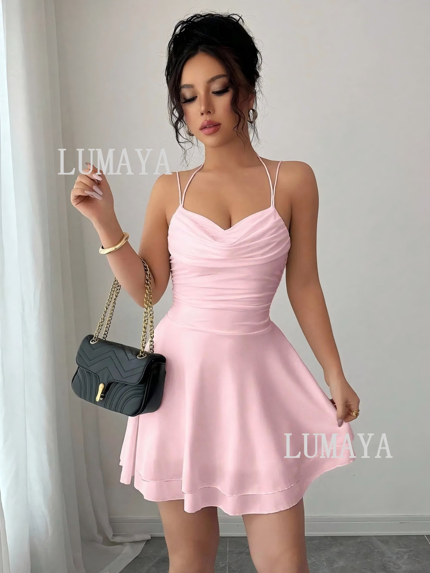 LMA001 Women's Ruched Sleeveless Backless Mini Dress | Sexy Bodycon Dress for Party, Summer & Special Occasions