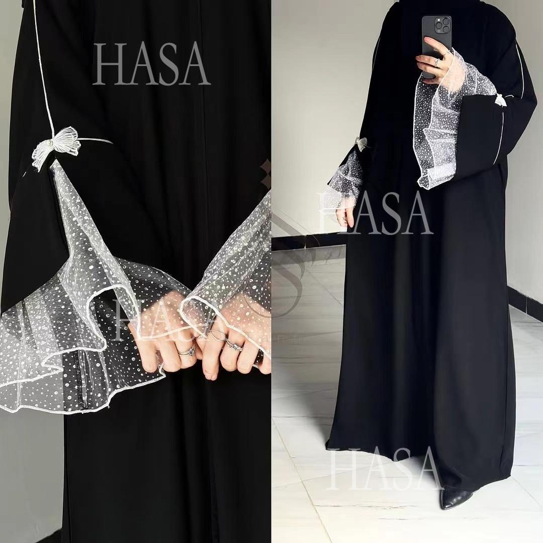 LUMAYASA's series LUMAYA6563 Elegant Lace Paneled Bow Cuff Robe Dress