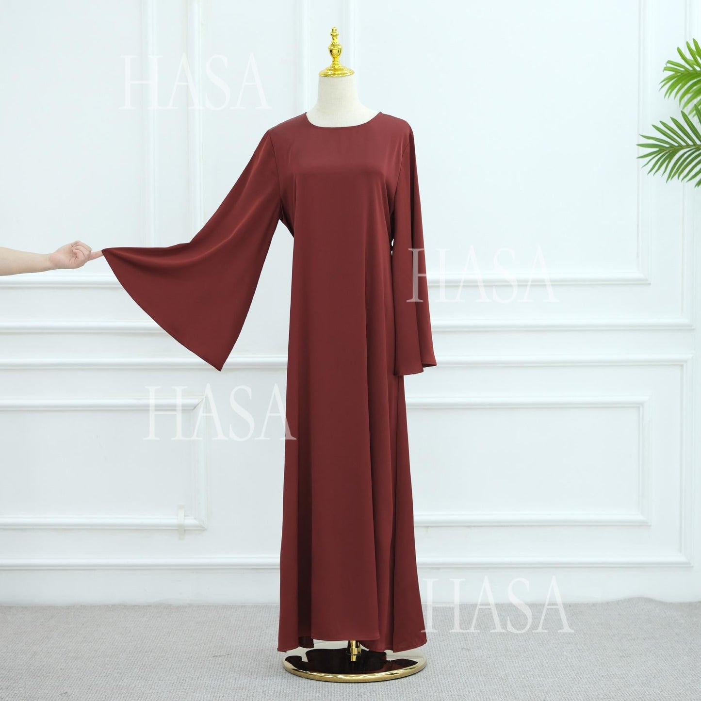 LUMAYA6478 Simple Long Dress with Wide Sleeves, One-piece and Smooth Style